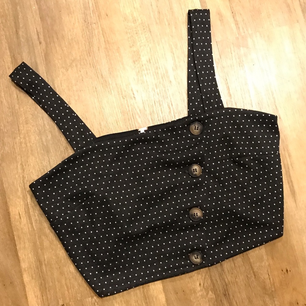 Free People Polka dot slant button front crop top - Picture 3 of 8